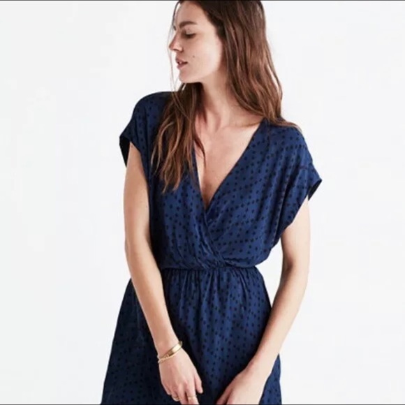 Madewell Black + Blue Brushstroke Diamond Wrap Front Dress - Picture 2 of 6
